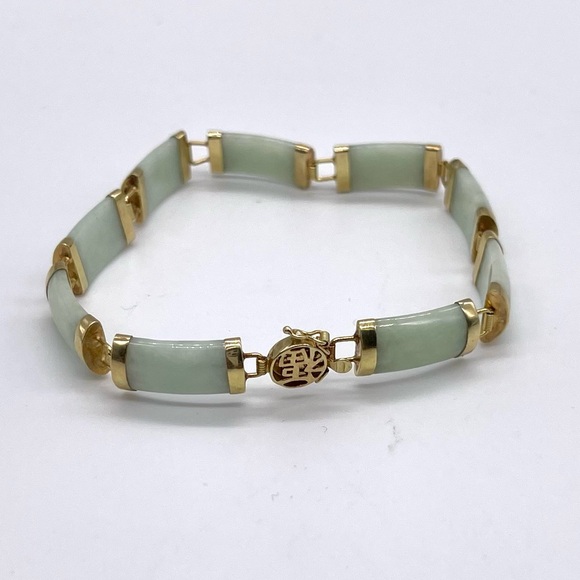 Vintage 10k Gold Jade Bracelet - Picture 2 of 8